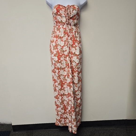 American Eagle Halter Wide leg Floral Jumpsuit Red M - Picture 2 of 12